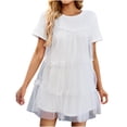 thumbnail image 2 of SELONE Hawaiian Dresses for Women Plus Size Summer Spring Casual Tulle Mesh Short Sleeve Solid Color Fashion And Round Neck Midi Dresses for Women for Everyday Wear Beach Vacation White L, 2 of 8
