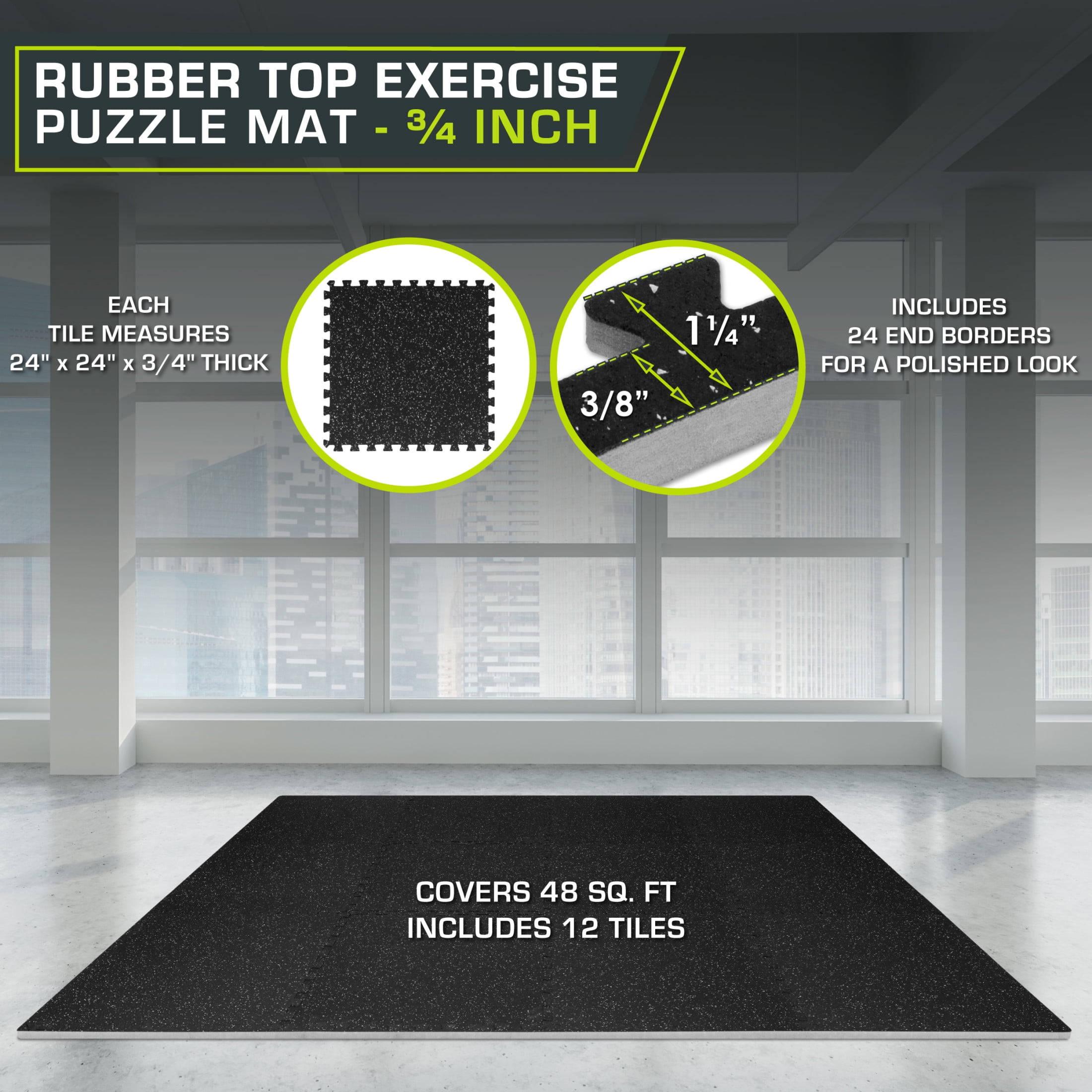 ProsourceFit Rubber Top Exercise Puzzle Mat 3/4-in, EVA Foam & Rubber Tiles