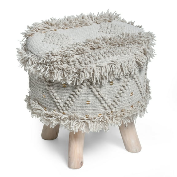 Noble House Mosiac Boho 16" Wool Stool, Taupe, Natural