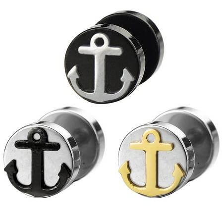 316l Steel Plugs Pair of Fake Ear Plugs with Anchor Design - 16ga 316L Surgical Steel - 3 Color Options ()