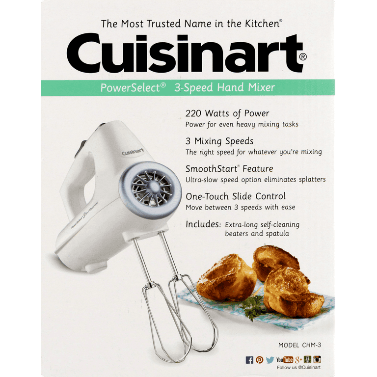 Cuisinart Power Select 3-Speed Electronic Hand Mixer, White 