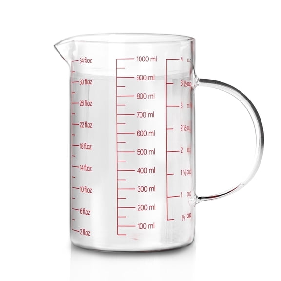WhiteRhino 4 Cup Borosilicate Glass Measuring Cup with Handle ,34oz Liquid Measuring Baker for Kitchen Baking Tools
