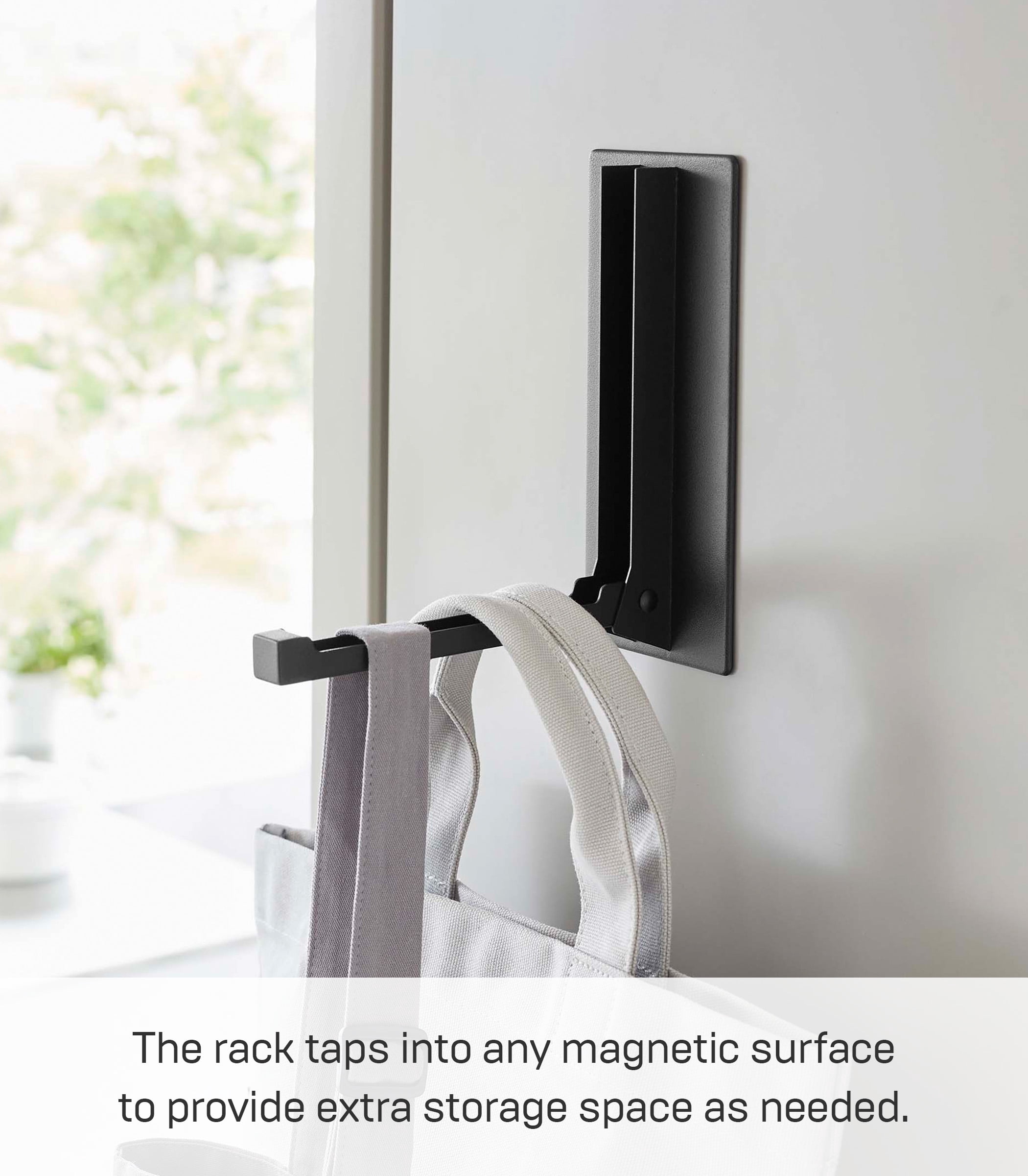 Yamazaki Home Magnetic Folding Hook, Black, Steel, Supports 3.3 pounds, Magnetic, No Assembly