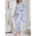 thumbnail image 2 of ZANKLEY Womens Pajamas Set 3 Piece Floral Butterfly Print Cami Top Long Pants Robe Sleepwear Loungewear Comfort, 2 of 9