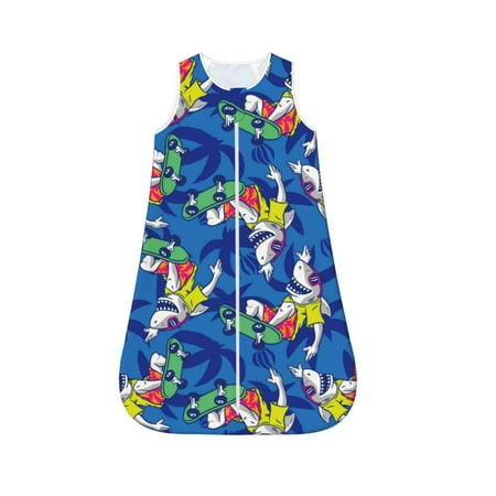 

Fotbe Sharks Skateboarding With Palm Pattern Sleep Sack - Baby Wearable Blanket with Zipper Extra Soft Cotton Sleeveless Sleeping Bag for Infants-Small