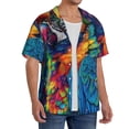 thumbnail image 2 of Yiaed Vibrant Rainbow Parrot Fantasy Print Mens Casual Wrinkle Free Shirts Short Sleeve Button Down Summer Stretch Dress Shirt-4X-Large, 2 of 5
