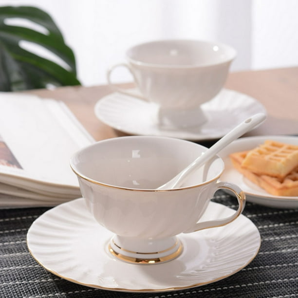 Elegant Tea Cup Set 6OZ with Saucers, Porcelain Coffee Cups with Gold Trim,  Vintage Style Tea Party Set for Home, Caf & Special Occasions, Includes  Spoon, Easy to Clean - Walmart Business