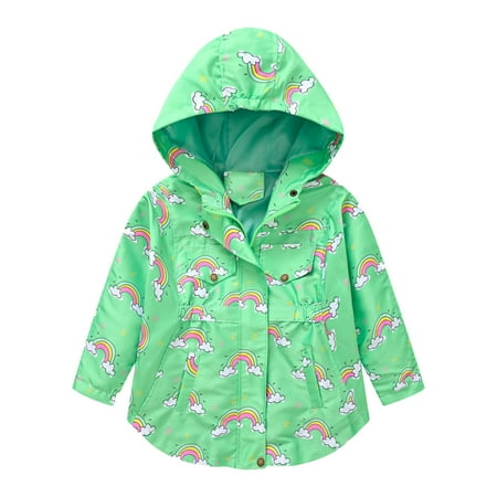 

Winter Autumn Winter Jackets for Girls Size 6 Toddler Girls Winter Windproof Coat Cartoon Rainbow Prints Hooded With Pocket Jacket Kids Outerwear Girls Zip up Hoodie
