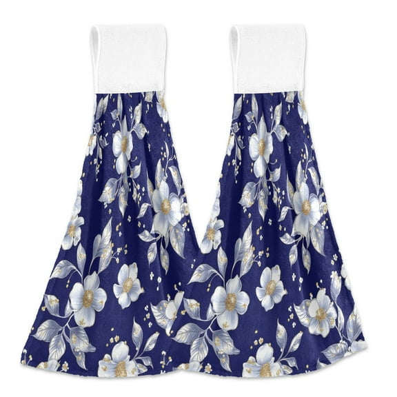 BZSMCE Hanging Hand Towels Fashion Floral Serenity Pattern 2-Pack - Velcro Style Bathroom Kitchen Towels