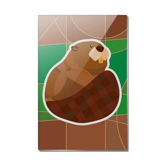 Beaver with Plaid Tail Rectangle Acrylic Fridge Refrigerator Magnet