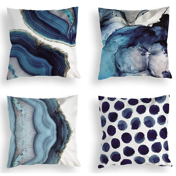 Kabuer Throw Pillow Covers Decorative Navy Blue Sofa Pillow Cases for Couch Marble Dots Sea Texture Linen Cushion Bedroom Home 18" x 18" 4PCS