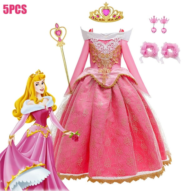 Disney disfraz de princesa Aurora para niños y niñas, traje de fiesta de cumpleaños de lujo con apliques, vestido de baile, disfraz de Halloween