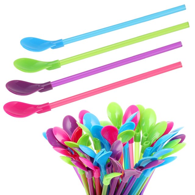100 pajitas de cuchara de cono de nieve, pajita desmontable de 9,3 pulgadas, pajitas de plástico duro, pajita de cuchara de café agitadora, pajitas largas reutilizables para batidos de café helado (co