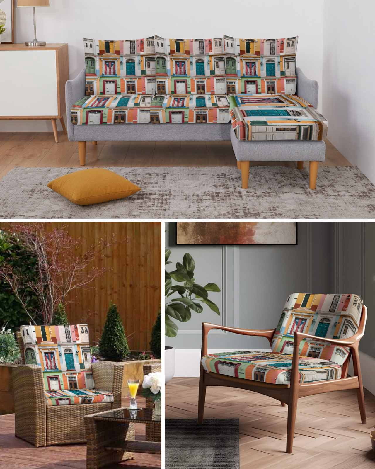 Puerto Rico Couch Cushion Covers Stretch, Washable Sofa Seat Covers Individual Seat Cushion Sofa Slipcovers Vintage Boho Style Door Gates Couch Cover Furniture Protector S-1PCS