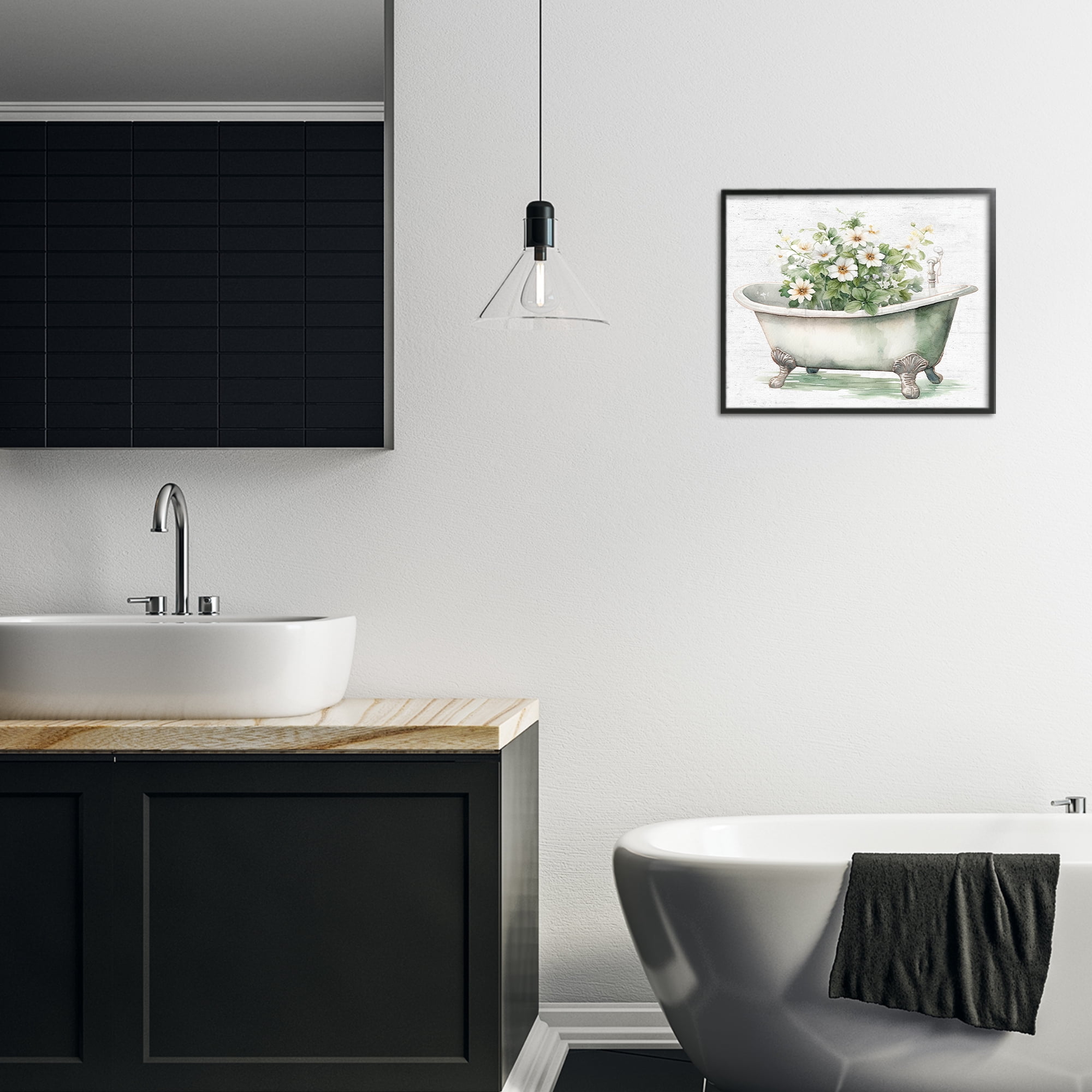 Boho Tub with Daisies Black Framed Giclee Art, design by Lettered and Lined