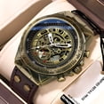 thumbnail image 3 of Reloj Mecánico Automático Vintage para Hombre, Esfera Esqueleto Correa de Cuero, Reloj de Pulsera Luminoso Impermeable de 30 M, 3 of 7