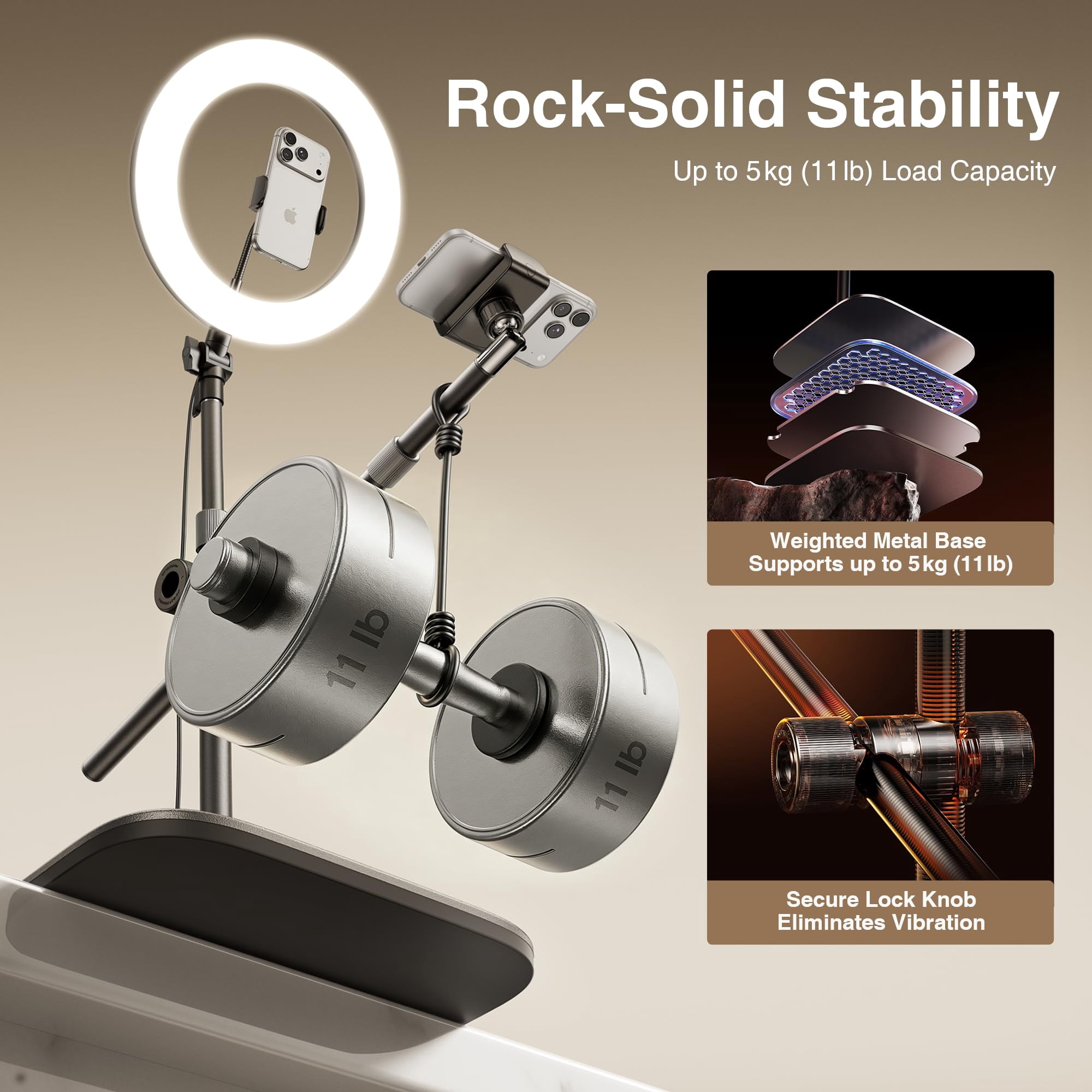 Overhead Phone Mount  Camera Stand [anti-shaking] With 10.5" Ring Light Desk For Video Recording Zoom Meeting