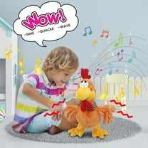 11" Electronic Squawking Easter Chicken Stuffed Animal Interactive Musical Walking Singing Waving Rooster Plush Toy with Bib Gift for Kids Boys Girls Thanksgiving Day