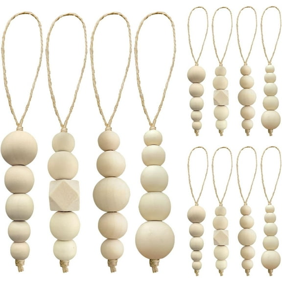 12 Pcs Wood Beads Christmas Tree Ornaments, 4 Style Boho Christmas Decor Xmas Tree Hanging Beads, Farmhouse Christma Ornaments Beads for Tree Decor Home Decor
