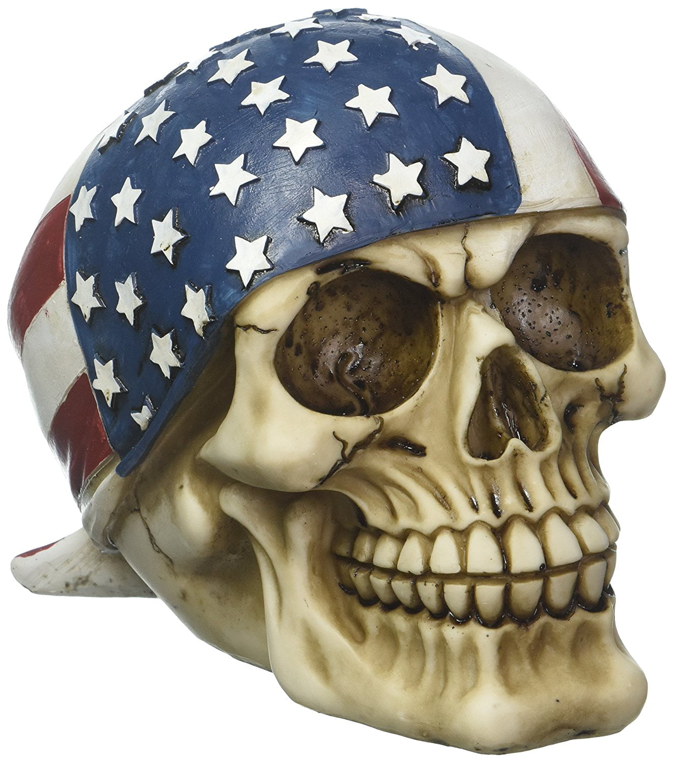 Skull with USA Flag Headscarf Figurine Statue Skeleton Halloween 