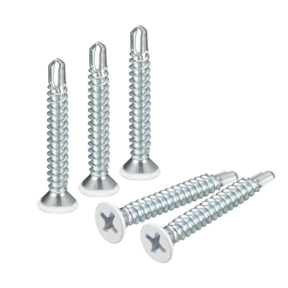 Uxcell #8 x 1-1/4" White Screws Self Drilling Screws, 50 Pack Flat Head Phillips Sheet Metal Screw Wood to Metal Screws