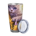 thumbnail image 2 of Susaid Daisy Sunflower Lazy Cat Print 20oz Car Cup,Insulated Coffee Cup Fully Spill Proof Travel Coffee Mug, Stainless Steel Tumbler for Work Home Outdoor Car-Straw Three-piece Set, 2 of 8