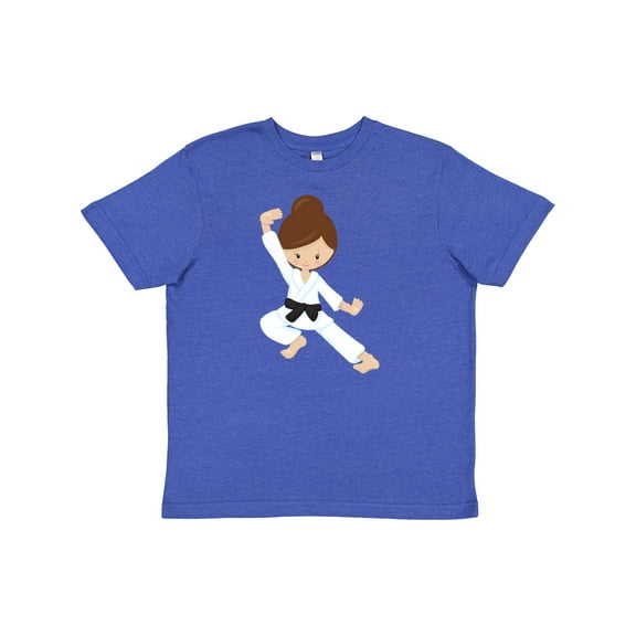 Inktastic Cute Girl, Brown Hair, Black Belt, Karate Pose Youth T-Shirt