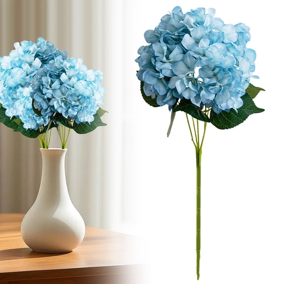 1Pcs blue Hydrangea Artificial Flowers, 18.5In Latex Faux Real Touch Large Hydrangea Flowers with Long Stems & Leaves for Home Office Decor Wedding Party Arrangements(blue)