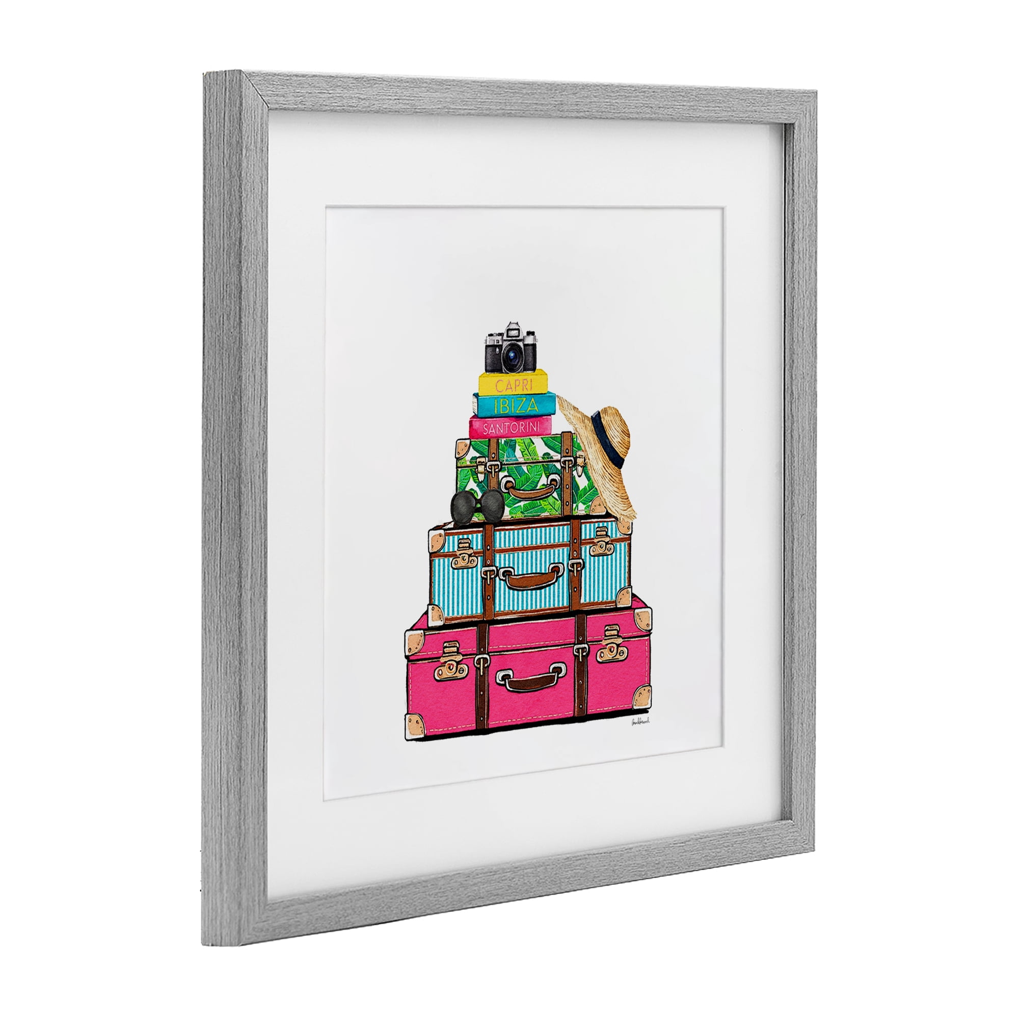 Stupell Industries Glam Travel Suitcases Gray Framed Print Under Glass, design by Amanda Greenwood