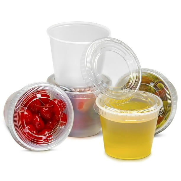 [250 Pack] 5.5 Ounce BPAFree Plastic Portion Cup with Clear Lids