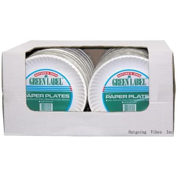 Green Label Paper Plates, 9", White, Box Of 1,200 Plates