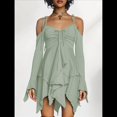 thumbnail image 4 of Disfraz de Halloween para Mujer, Vestido Midi Fluido con Pañuelo y Hombros Descubiertos, Estilo Hada Mariposa para Fiesta de Cosplay. Verde M, 4 of 9