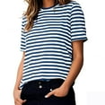thumbnail image 4 of Women's Striped Shirts Summer Short Sleeve Loose T-Shirts Crew Neck Stripe Print Tunic Top Casual Blouse Women Comfortable Cotton Basic Shirt Pullover, 4 of 5