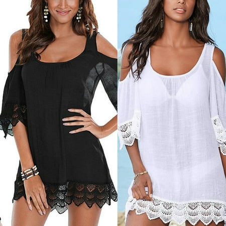 New Sexy Hot Summer dress Women Lace Crochet Bathing Suit Bikini Swimwear pure solid Cover Up Beach Sundress Beachwear Dress
