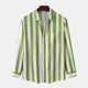 thumbnail image 1 of Camisa a rayas para hombre, manga larga, cuello vuelto, blusa holgada con botones para uso diario y trabajo, 1 of 5