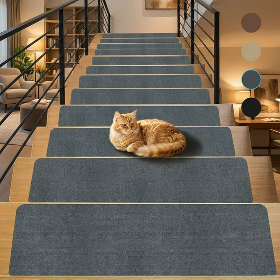 Stair Treads Non-Slip 15 Pack 8"x30" - Carpet Stair Runner for Indoor Wooden Steps with TPE Backing & Anti-Skid Surface, Grey