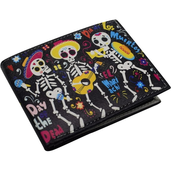 Mariachi Skeletons Dancing RFID Blocking Genuine Leather Bifold Wallet for Men