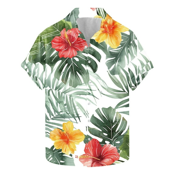 AHTJRT Men's Classic Retro Aloha Shirt Gradient Palm Fronds Tropical Hippie Style Multicolor 4XL