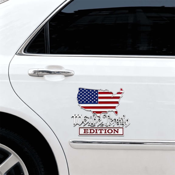 Flag Edition Metal Emblem Chrome Finish Car Badge, Patriotic Automotive Decoration Sticker, USA American Flag Decal for Truck SUV, License Plate Frame​