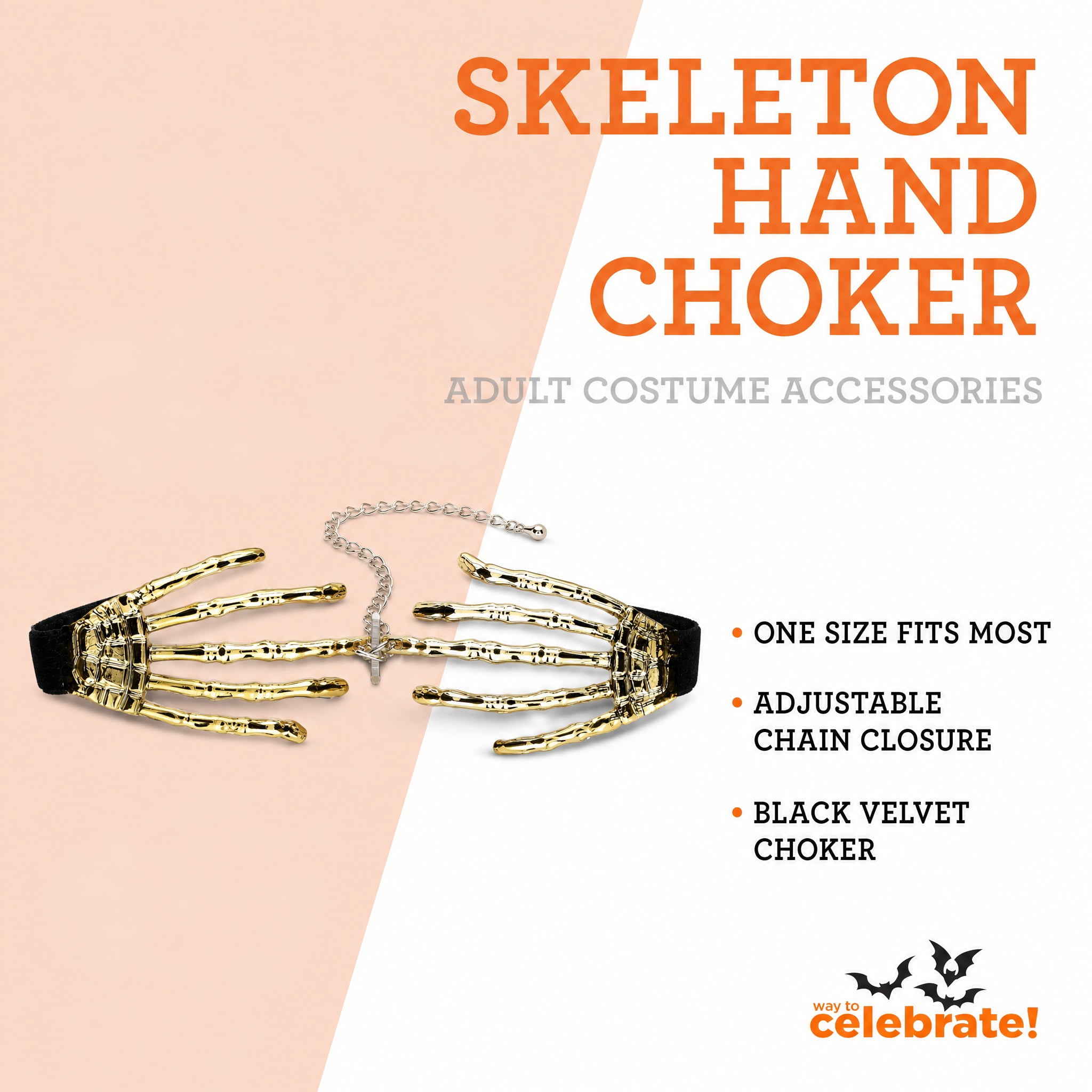 Skeleton Hand Choker Costume Accessory for Adults, Gold, Halloween by Way To Celebrate