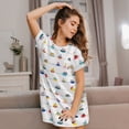 thumbnail image 3 of Uemuo Color Ships Pattern Women’s Nightdress – Casual Sleep Shirt, Soft Relaxed Fit Short-Sleeved Cotton Sleepwear for Home, Bedtime, and Lounging, 3 of 6