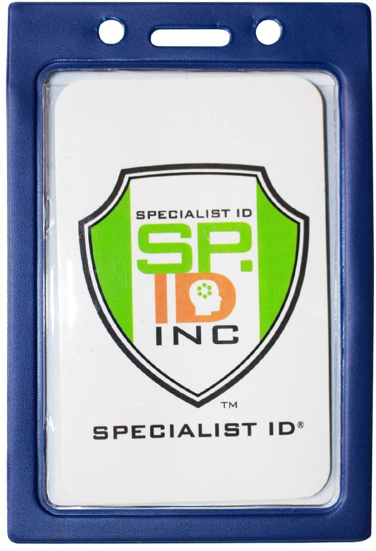 Vertical Color-Frame Badge Holder - Clear Vinyl Window Protector with Color Border for Single Credit Card Size Key Cards and Badges by Specialist ID (Blue)