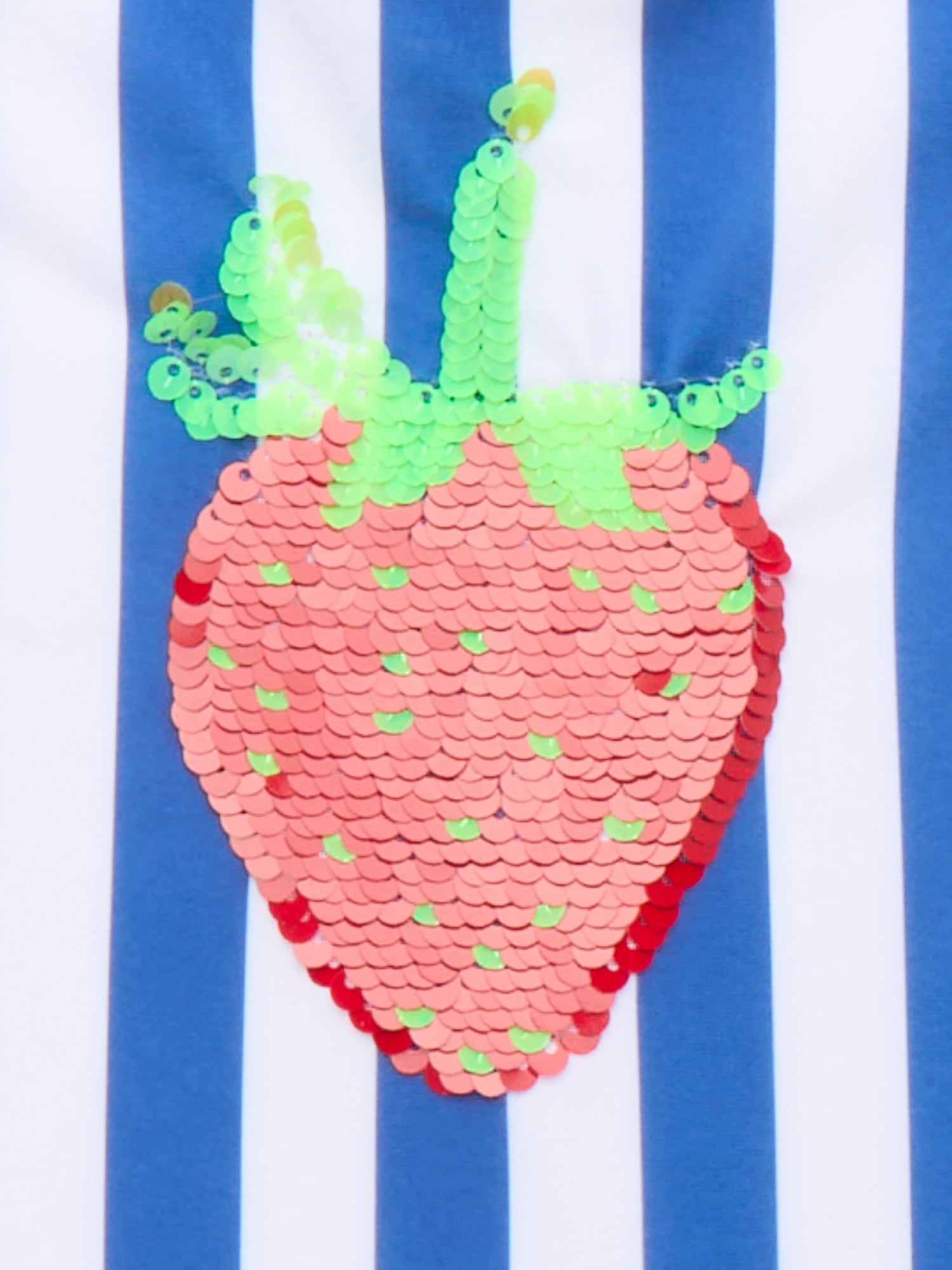 Wonder Nation Girls Flip Sequin Strawberry Striped One-Piece Swimsuit with UPF 50, Sizes 4-18 & Plus