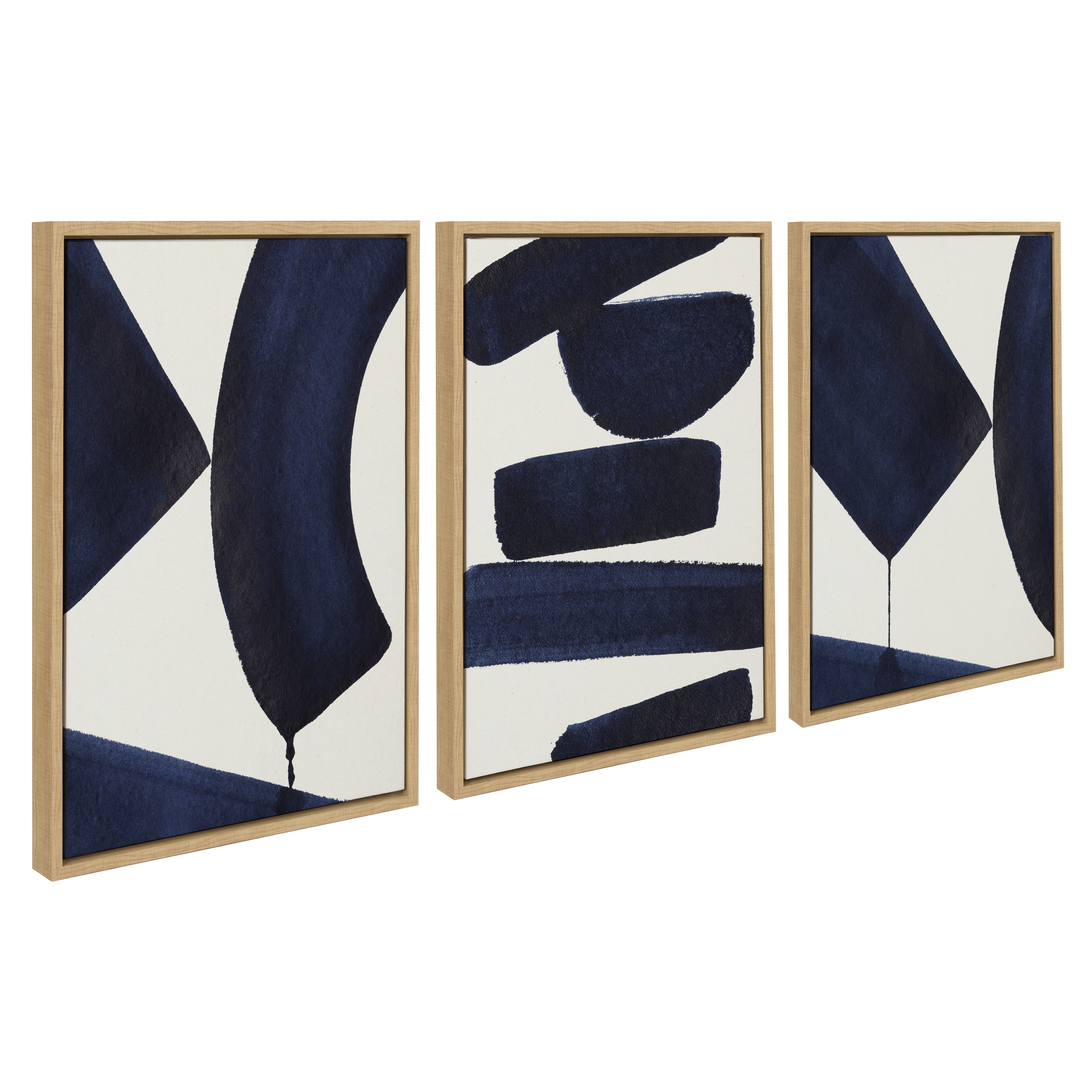 Sylvie Japandi Linen Textured 18 in x 24 in Framed Painting Canvas Art Prints, by Kate and Laurel Set of 3