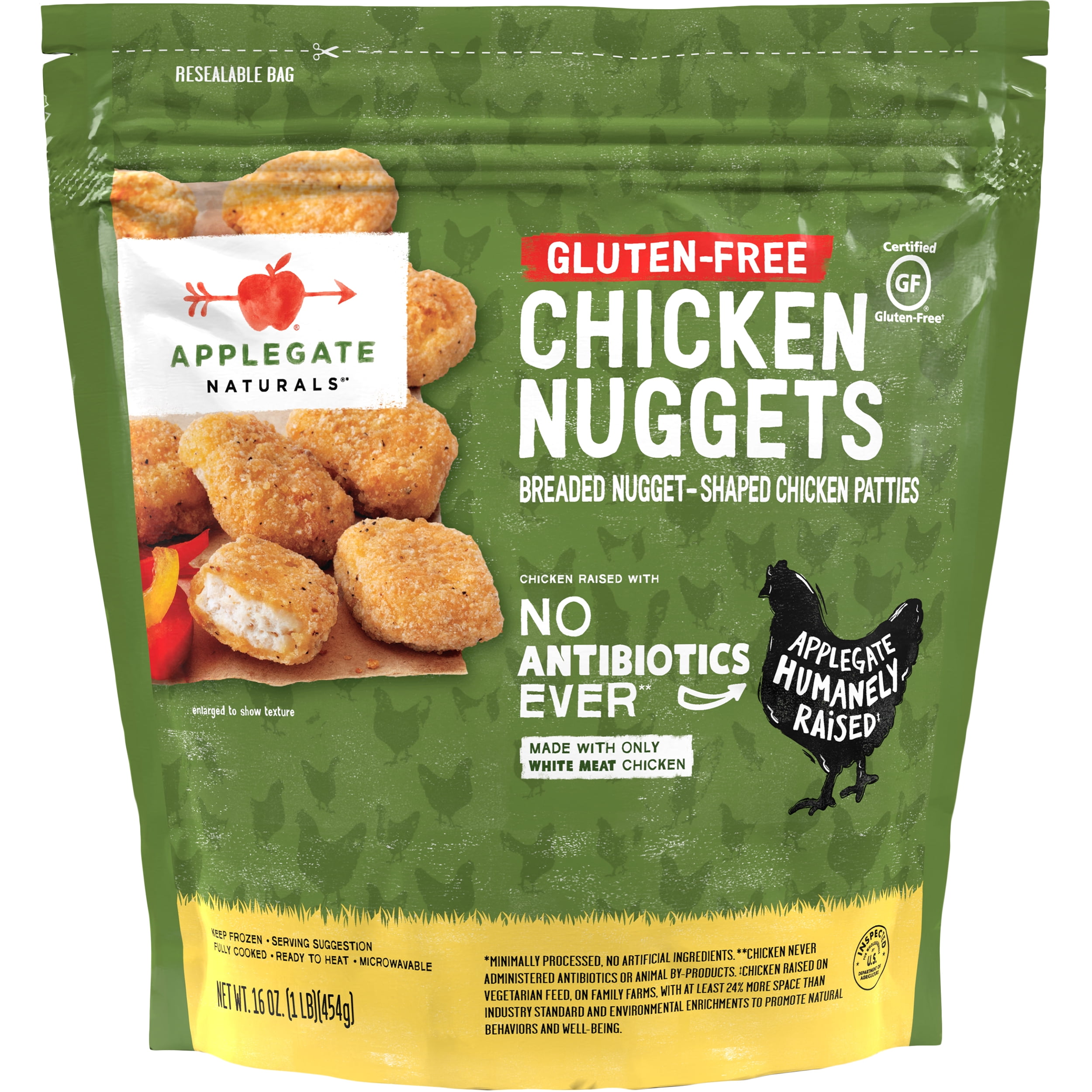 Applegate Natural Gluten Free Chicken Nuggets, 16oz, Resealable Bag (Frozen)