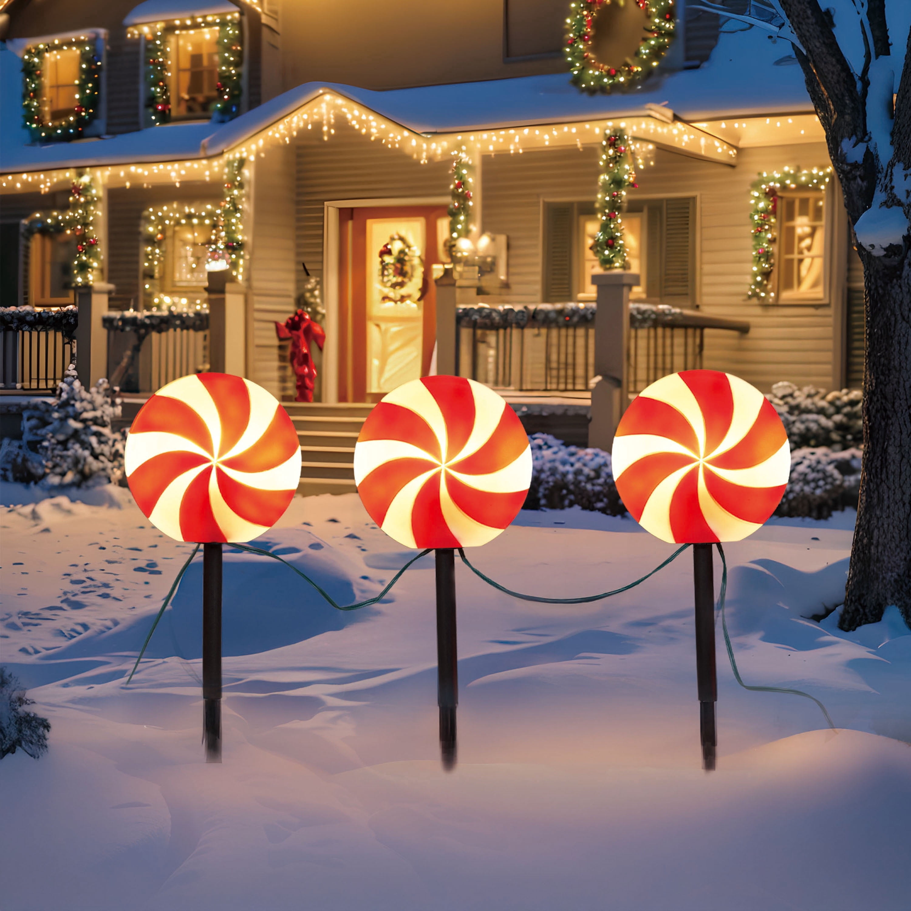Indoor/Outdoor LED Christmas Candy Pathway Lights, Warm White, Set of 3, by Holiday Time