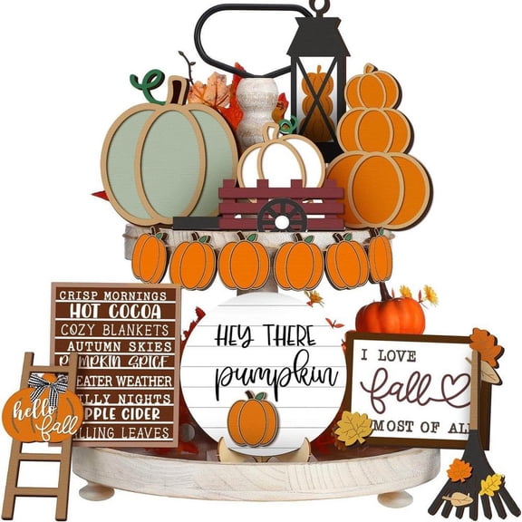 Fall Tiered Tray Decor Set, Thanksgiving Decorations Rustics Farmhouse FallDecors, Autumn Harvests Wooden Tabletop Signs Fall Tiered Tray Decors Set, for Autumn Harvest Kitchen Home Decor
