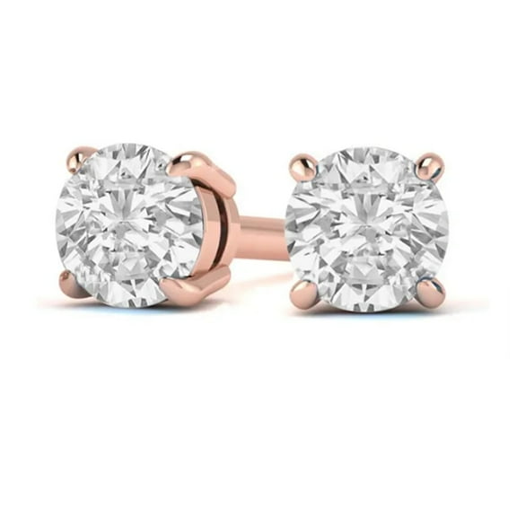 0.50 Ct. Tw. 14K Rose Gold Created White Diamond AND Four Prong Studs Excellent Cut/H  Color/SI Plated by Paris Jewelry