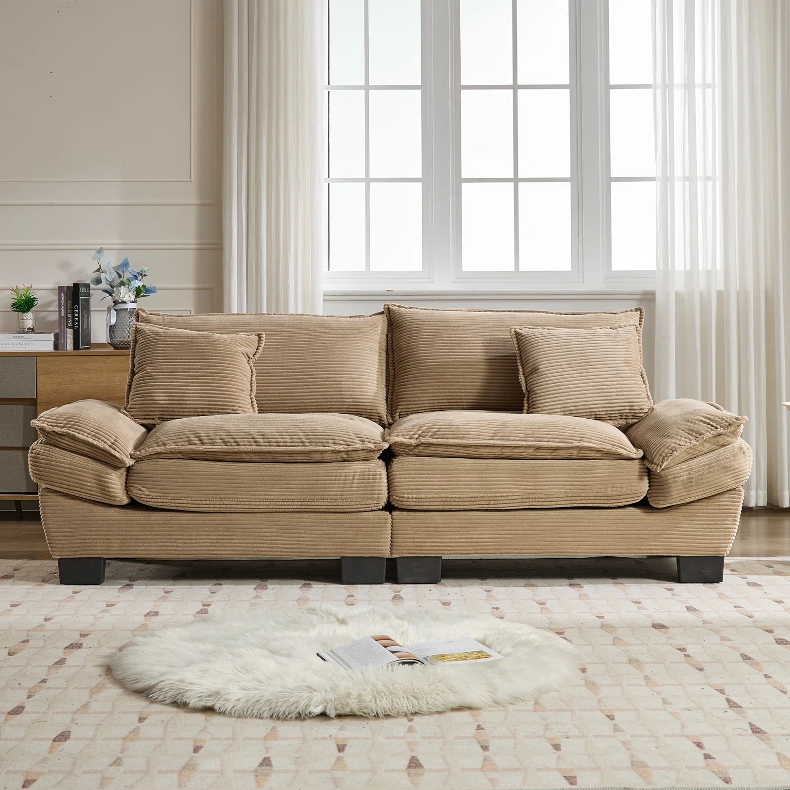 84" Comfy Corduroy Sofa 2-Seater Deep Seating Loveseat with Pillows for Small Spaces