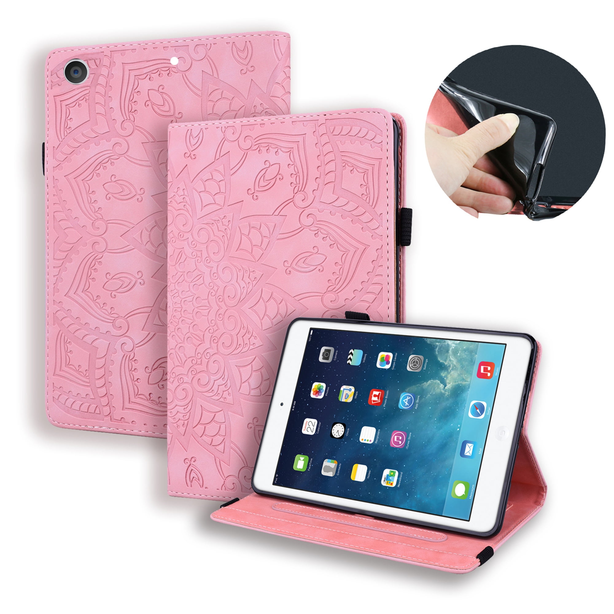 Portable Handbag iPad Wallet Flip Case PU Leather Magnetic Stand Cover with Handle Pocket Sleeve for iPad 7th Generation 10.2 inch iPad 7 Case New 2019 TechCode iPad 10.2 Case 7th Gen Hot Pink04 